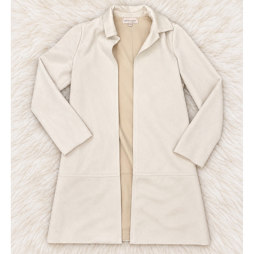 Philosophy Republic Clothing Cream Faux Leather Open Front Duster Coat Womens XS